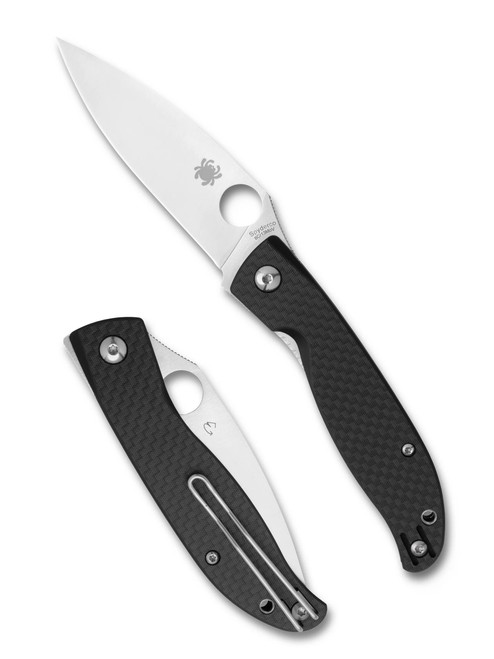 Spyderco Mantra 4 Folding Knife Black Carbon Fiber/G10 Laminate Handle 8Cr13MoV Leaf Plain Edge Satin Finish C274CFP