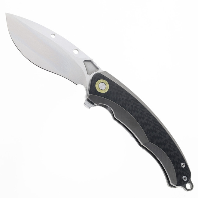 TwoSun Folding Knife Black Titanium/Carbon Fiber Handle 14C28N Plain Edge Stonewash Finish TS528-14C28N-CF