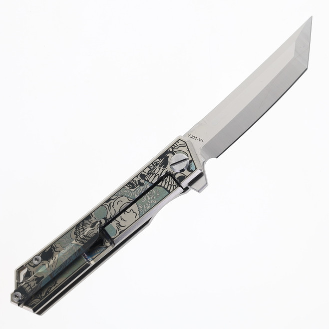 TwoSun Folding Knife Skull Titanium Handle YJ01-V1 Plain Edge