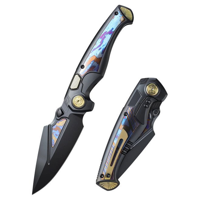 REMETTE RT-Scepter Folding Knife DLC Titanium/Timascus Handle M390 Timascus Plain Edge Black DLC Finish SCPT-B