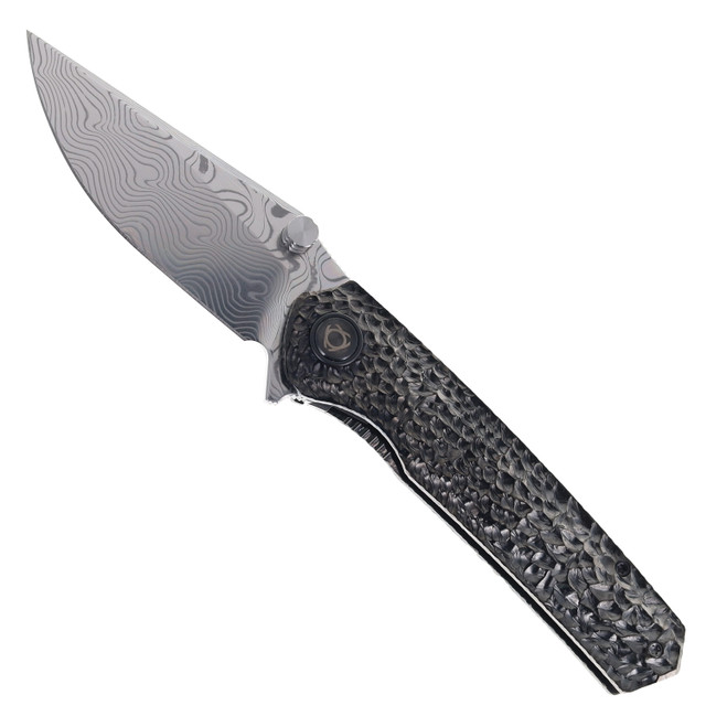 SixLeaf Folding Knife Black Titanium Handle Damascus Plain Edge SL-95-Engrave