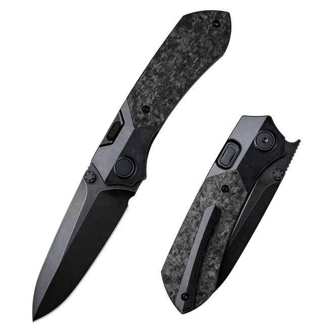 (Open Box) Returned Remette RT-Meteor Folding Knife Gray Titanium/Carbon Fiber Inlay Handle M390 Spear Point Plain Edge Black Titanium/Stonewash Finish RTPT-ELD