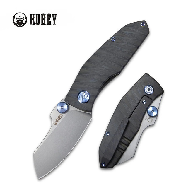 Kubey Monsterdog Frame Lock Folding Knife Black Titanium Handle M390 Sheepsfoot Plain Edge Bead Blast Finish KB285D