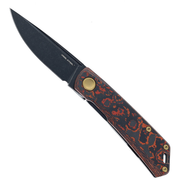 Real Steel Folding Knife Toxic Storm FatCarbon/Titanium Handle N690 Drop Point Plain Edge 7072FC8