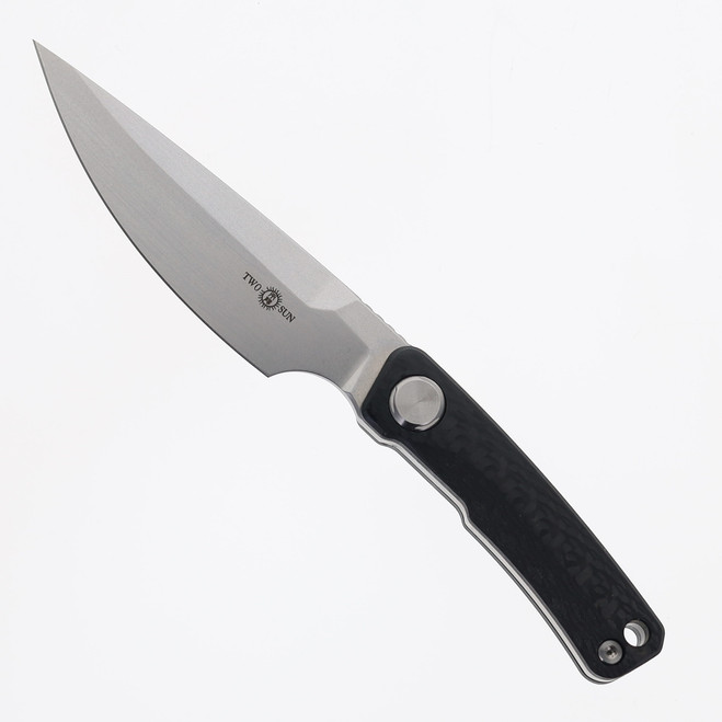 TwoSun Mini Fixed Blade Knife Black Carbon Fiber Handle M390 Plain Edge Satin Finish TS540-M390-KS