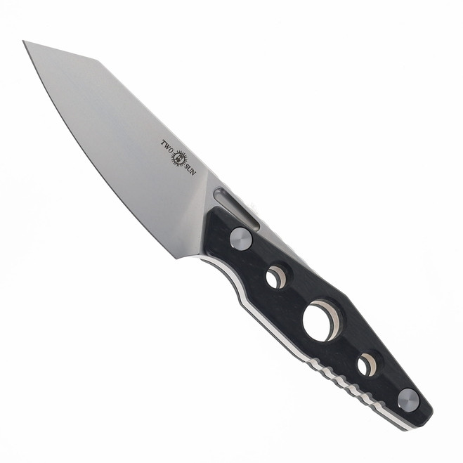 TwoSun Fixed Blade Knife Black Carbon Fiber Handle M390 Plain Edge Stonewash Finish TS546-M390-KS