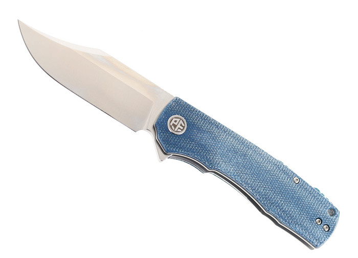 Open Box/ Return Petrified Fish Victor Folding Knife Blue Micarta Handle K110 Clip Point Plain Edge Satin Finish PF-P03-BMP