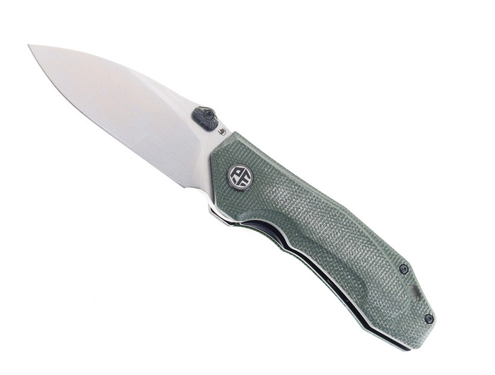 Open Box/ Return Petrified Fish Havrog Green Micarta Handle Thumb Stud Liner Lock Pocket Knife K110 Stonwashed Blade PF-P04 GRMW