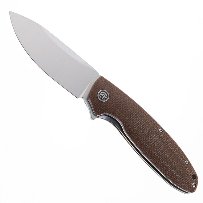 Open Box/ Return Petrified Fish Folding Knife Brown Micarta Handle D2 Plain Edge Satin Finish B01-BRS