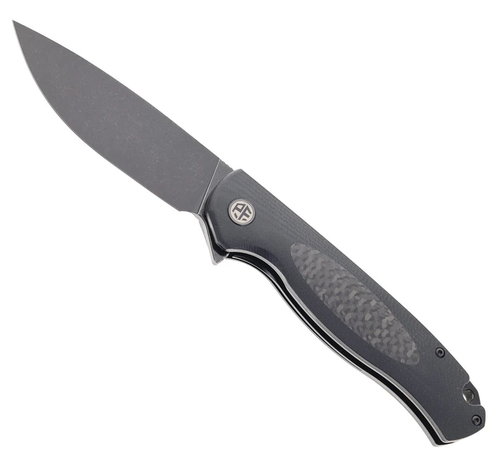 Open Box/ Return Petrified Fish Folding Knife Carbon Fiber/Black G10 Handle D2 Plain Edge Black Stonewash Finish B03-DDW