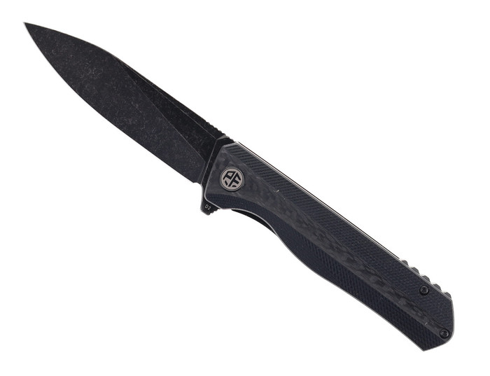 Open Box/ Return Petrified Fish Folding Knife Black Carbon Fiber/G10 Handle D2 Plain Edge Black Stonewash Finish PF-818CDW