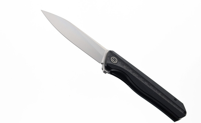 Open Box/ Return Petrified Fish Folding Knife Carbon Fiber Handle D2 Plain Edge Satin Finish PF-818CDS
