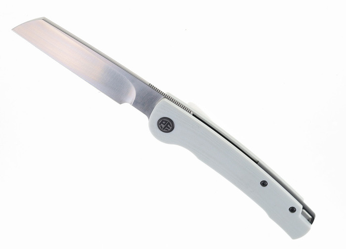 Open Box/ Return Petrified Fish Scholar Pocket Knife SATIN 154CM Blade White G10 Handle PFE04-W