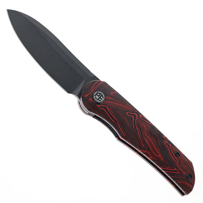 Open Box/ Return Petrified Fish PFE16 Elcamino Folding Knife Black/Red Gmascus Handle N690 Plain Black Blade PFE16RDMDW