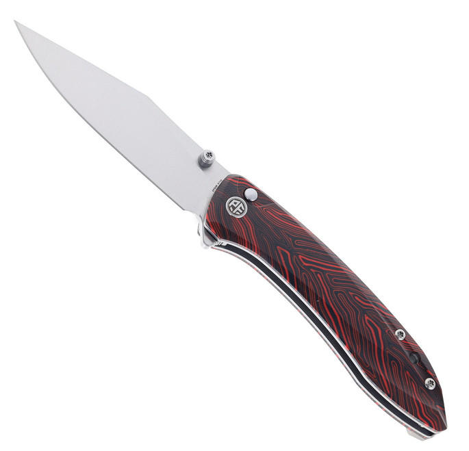 Open Box / ReturnPetrified Fish Grow Button Lock Folding Knife Red Gmascus Handle K110 Plain Edge Satin Finish E08-RDMS