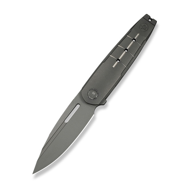 WE Hull Folding Knife Gray Titanium Handle M390 Drop Point Plain Edge Gray Stonewash Finish Limited WE24046-2