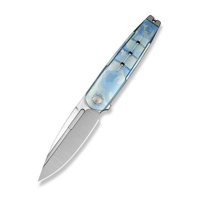 WE Hull Folding Knife Blue Terrain Titanium Handle M390 Drop Point Plain Edge Hand Polished Satin Finish Limited WE24046-3