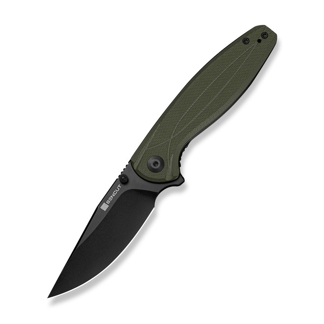 Sencut Vyrce Folding Knife OD Green G10 Handle D2 Clip Point Plain Edge Black Finish S25104-1