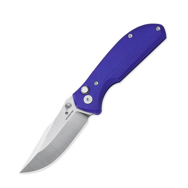 Petrified Fish Guppy Folding Knife Purple G10 Handle N690 Drop Point Plain Edge Satin Finish PFE19PS