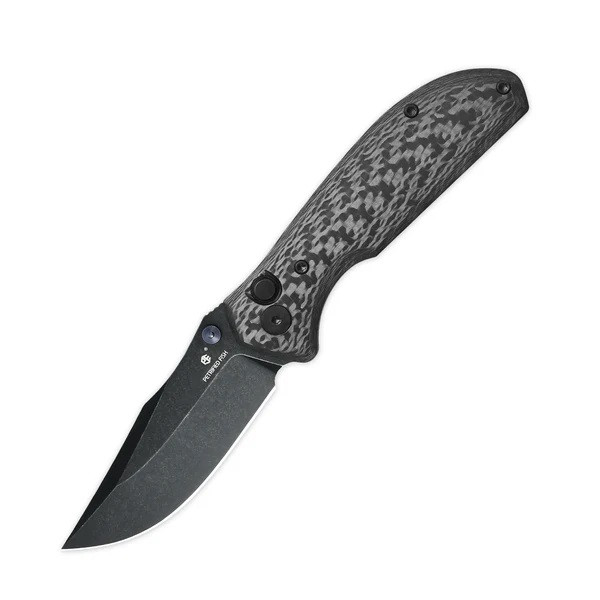 蝶 バタフライ メカニカル ホーボーニッケル ギミック Petrified Fish Guppy Folding Knife Black Twill Carbon Fiber Handle