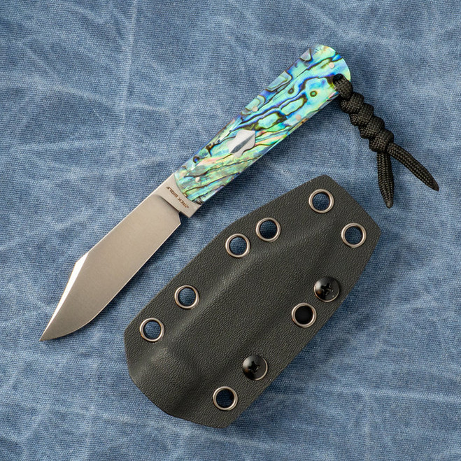 Jack Wolf Knives Gateway Fixed Blade Abalone Handle Sandvik 14C28N Blade