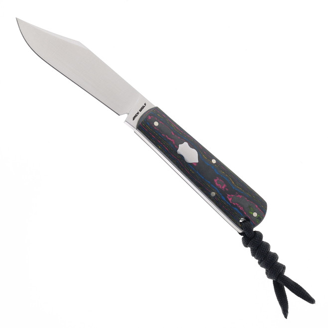 Jack Wolf Knives Gateway Fixed Blade CamoCarbon 80's Handle Sandvik 14C28N Blade