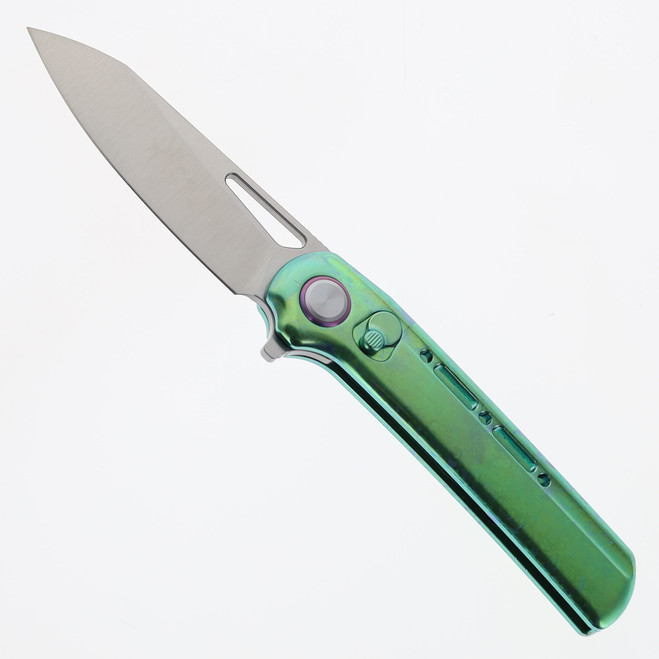 Critical Strike Starfall Folding Knife Green Crystallized Titanium Handle LC200N Drop Point Plain Edge Satin Finish SL601-GN