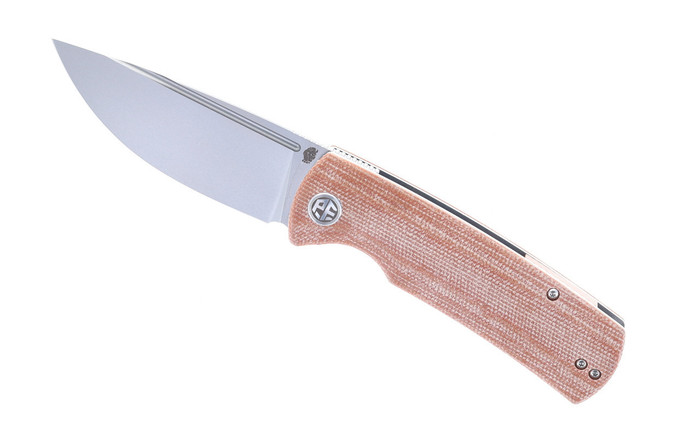 (Blade Off Center) Open Box/ Return Petrified Fish Beluga Folding Knife Brown Micarta Handle K110 Plain Edge Sandblasted Finish PFP01-KMP