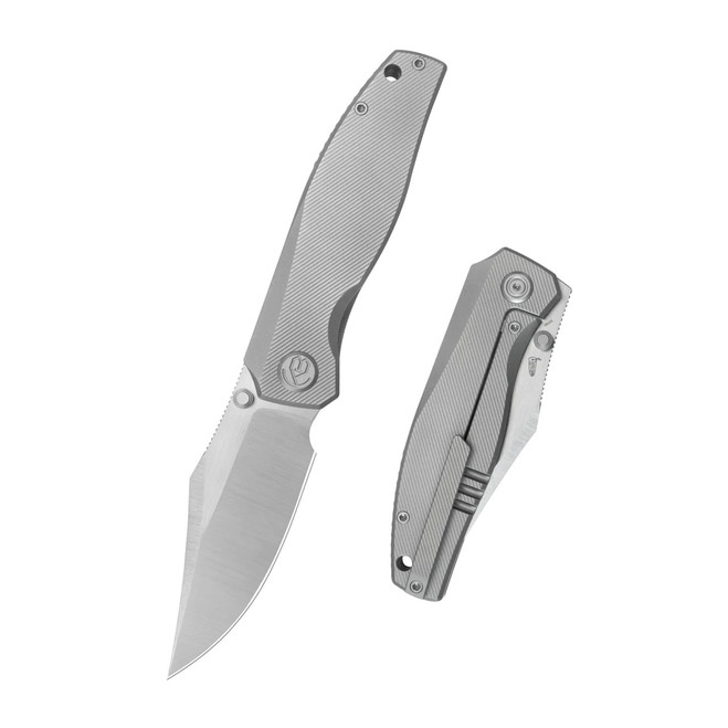 KB Classico Folding Knife Gray Sandblast Titanium Handle M390 Clip Point Plain Edge Belt Satin Finish KB478A