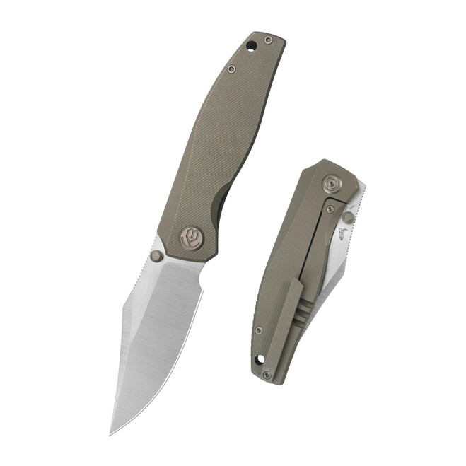 KB Classico Folding Knife Bronze Titanium Handle M390 Clip Point Plain Edge Belt Satin Finish KB478C