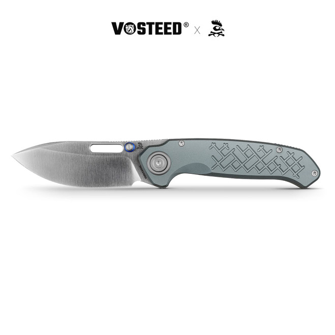 Vosteed Zander Folding Knife Gray Aluminum Handle S35VN Modified Drop Point Plain Edge Satin Finish A4605