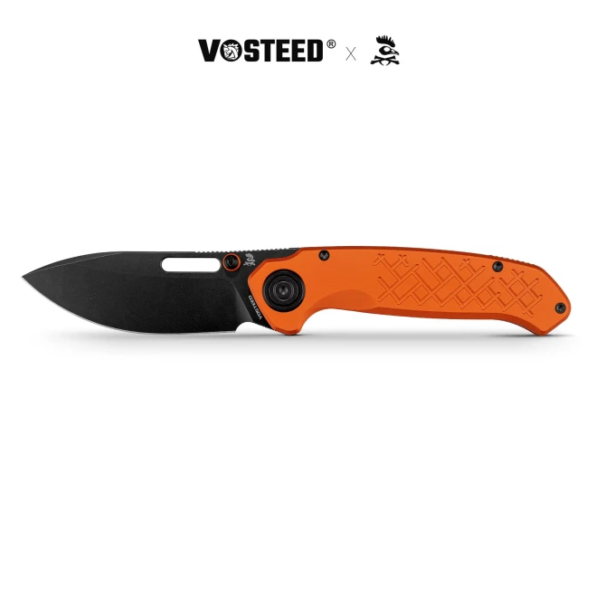 Vosteed Zander Folding Knife Gray Aluminum Handle S35VN Modified Drop Point Plain Edge Satin Finish A4606