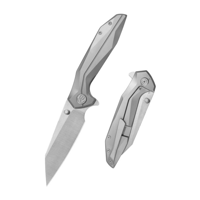 KB Nova Folding Knife Sandblast Gray Titanium Handle M390 Plain Edge Belt Satin Finish KB495A
