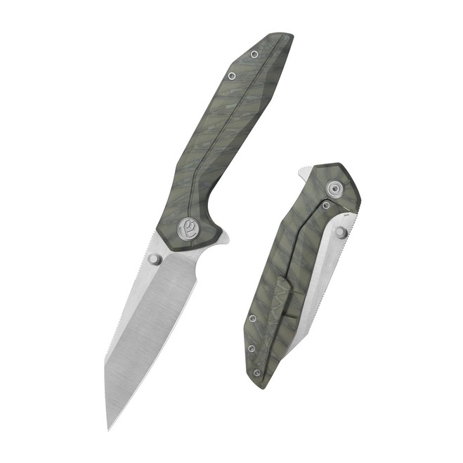 KB Nova Folding Knife Flame Titanium Handle M390 Reverse Tanto Plain Edge Belt Satin Finish KB495B