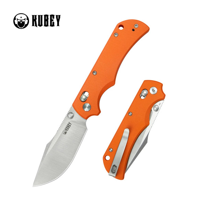 Kubey Iguana Folding Knife Orange G10 Handle D2 Drop Point Plain Edge Satin Finish KU503B