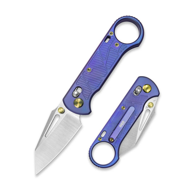 GEO Knife Folding Knife Purple Titanium Handle M390 Drop Point Plain Edge Hand Rubbed Satin Stonewash GEO2511D
