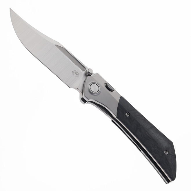 Gecko Dune Folding Knife Black Marble Carbon Fiber Handle M390 Bowie Plain Edge Belt Satin Finish GCKW-Dune-A1 (pre-order)