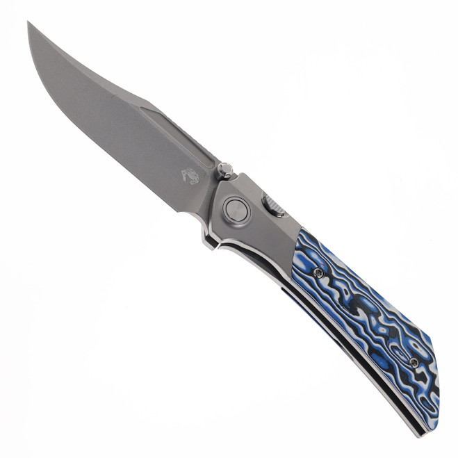 Gecko Dune Folding Knife Blue G-Mascus Handle M390 Bowie Plain Edge Stonewash Finish GCKW-Dune-A5
