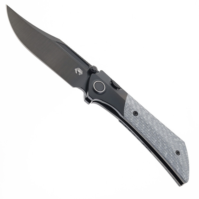 Gecko Dune Folding Knife Silver Twill Carbon Fiber Handle M390 Bowie Plain Edge Black DLC Finish GCKW-Dune-A7 (pre-order)