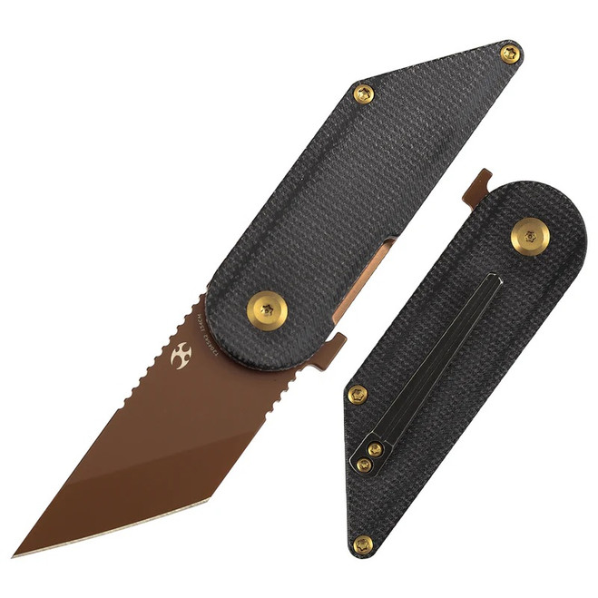 Kansept Folding Knife Black Micarta Handle 154CM Tanto Plain Edge Rose Gold Finish T2045A2