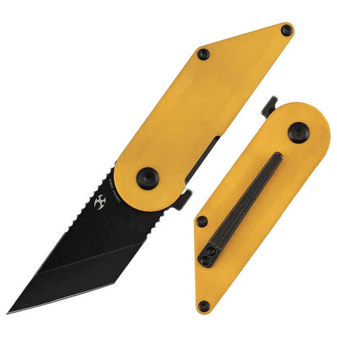Kansept Dash Folding Knife Yellow G10 Handle 154CM Tanto Plain Edge Blackwash Finish T2045A4
