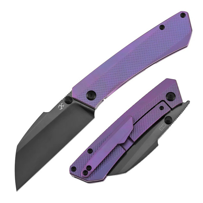 Kansept Contra Folding Knife Purple Titanium Handle S90V Sheepsfoot Plain Edge Mirror DLC Finish K1139A5