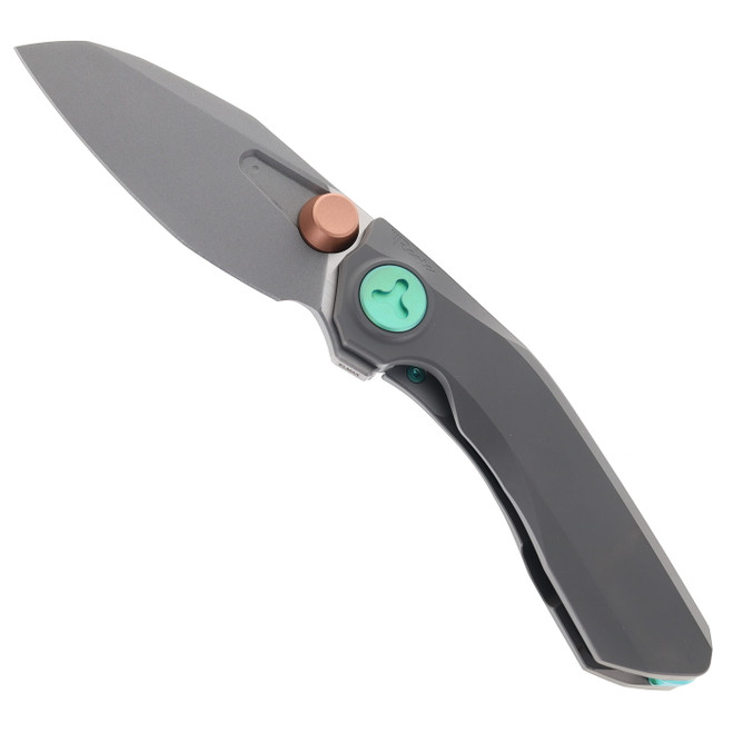 Reate Knives VK-FROK Folding Knife Dark Bead Blasted Titanium Handle 3.2" Dark Frosted Satin Elmax Blade