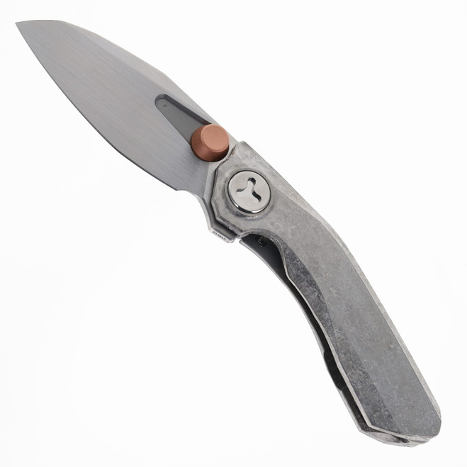 Reate Knives VK-FROK Folding Knife Crystalized Gray Titanium Handle 3.2" Hand Rubbed Elmax Blade