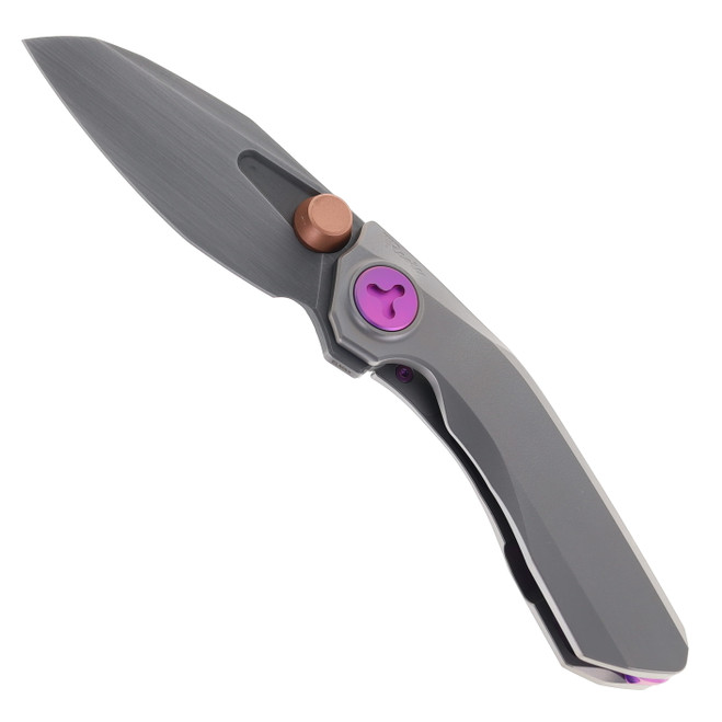 Reate Knives VK-FROK Folding Knife Wire Wheel Titanium Handle 3.2" Acid Washed Hand Rubbed Elmax Blade