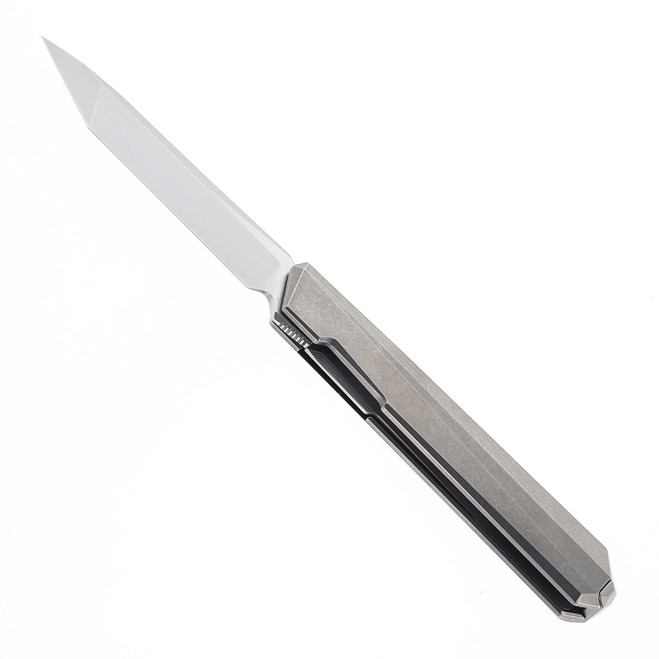 Remette Eligo Folding Knife Gray Titanium Handle M390 Tanto Plain Edge Satin Pearlescent Finish EGA5