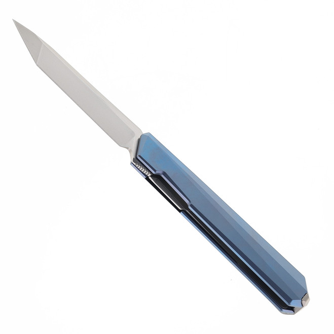 Remette Eligo Folding Knife Blue Titanium Handle M390 Tanto Plain Edge Satin Pearlescent Finish EGA4