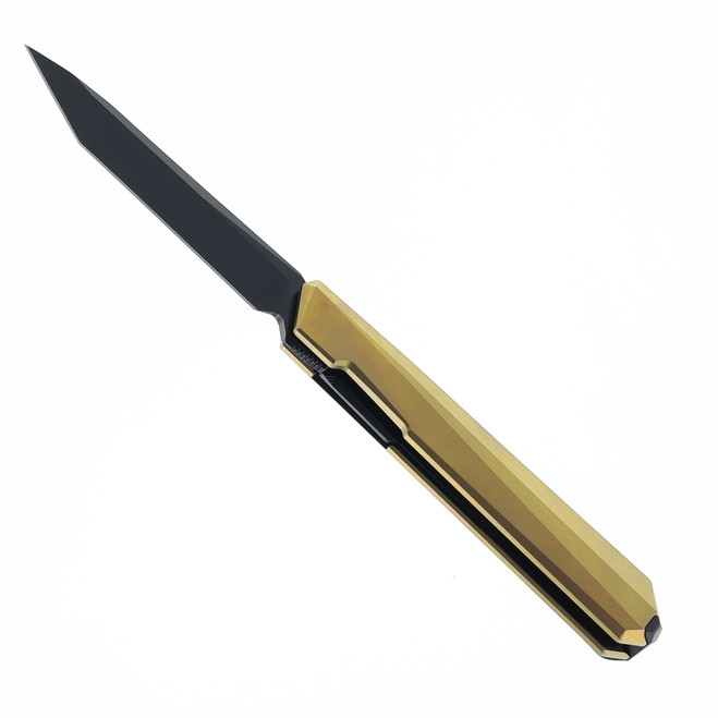 Remette Eligo Folding Knife Gold Titanium Handle M390 Tanto Plain Edge Black Titanium Plated Pearlescent Finish EGA3