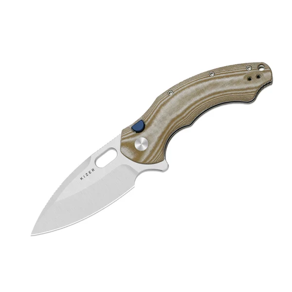 Kizer Roach XL Folding Knife Brown Norplex UltreX Micarta Handle 14C28N Drop Point Plain Edge Satin Finish V4477BDA1