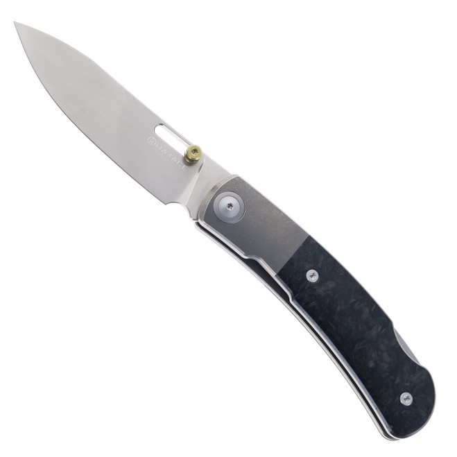 (Scratched Bolster) Maxace Beetle 2 Folding Knife Titanium & White Bone Handle MagnaCut Plain Edge Stonewash Finish MM36-1-A